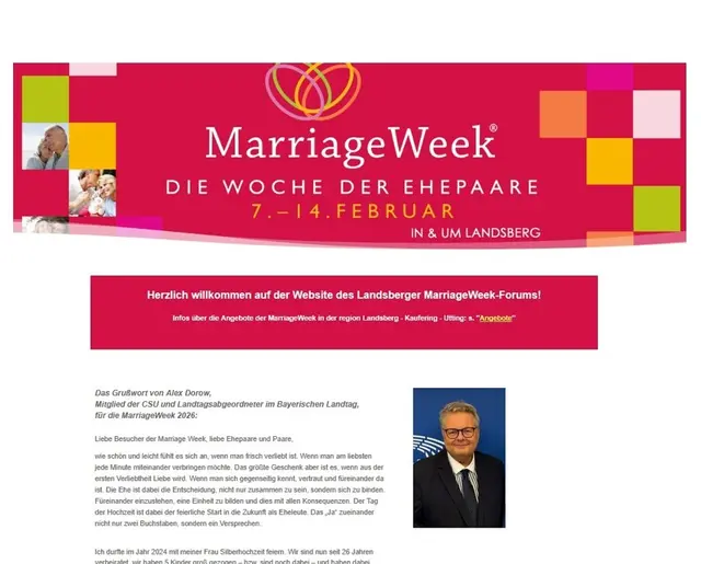 Das Grußwort von Alex Dorow MdL kann man im Gesamt-Wortlaut auf der Website des Landsberger MarriageWeek-Forums  nachlesen: &gt;&gt;&gt; https://marriage-week-landsberg.de/ | Foto: Archiv des Landsberger MarriageWeek-Forums