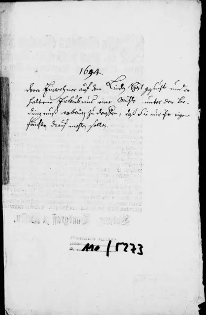 1694
Von Einwohnern auf dem Lindenhof gesuchet und er-
Halten Erlaubnis eine Mühle unter der Be
dingung nur ihre eigene Frucht mahlen zu wollen.
