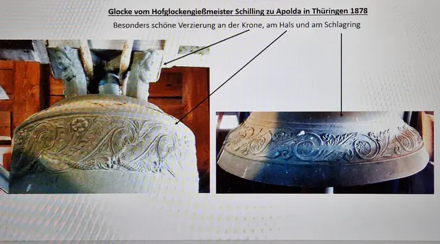 Wunderschöne Verzierungen der Glocke von 1878