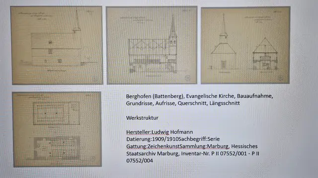 Pläne der Kirche Berghofen 1909/1910