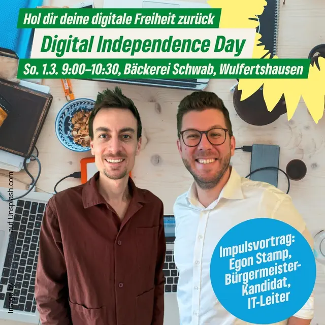 Bürgermeister-Kandidat Egon Stamp (rechts) und Stadtratskandidat Tobias Faßnacht (links) servierten am 1. März im Cafe Schwab eine "Einführung in freie und datenschutzfreundliche Alternativen zu gängigen Programmen" zum Frühstück. | Foto: Sarah und Tobias Faßnacht 