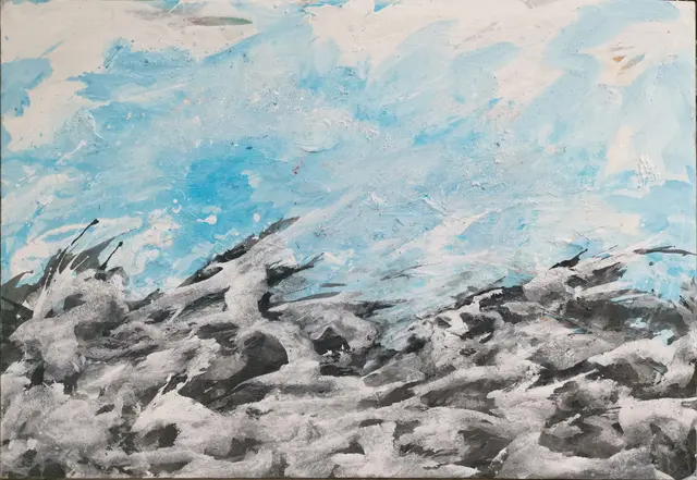 Die Ausstellung „Nah am Wasser“ zeigt auch das 2025 entstandene, in Mischtechnik gearbeitete und 120 x 160 cm messende Bild „Wellenschlag“ des in Braunschweig lebenden Künstlers Manfred Fischer. | Foto: courtesy Galerie Signum