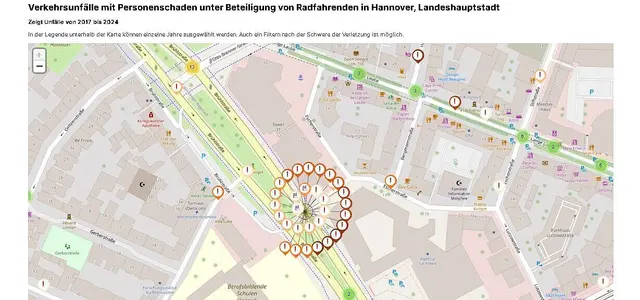 Pass HIER besonders auf Dich auf: DAS ist die Stelle in der Region Hannover mit den allermeisten Radunfällen mit Körperschädigung! =&gt;=&gt; 30 x Hannover Brühlstraße / Escherstraße | Foto: www.Fahrrad-Unfallorte.de / ADFC Langenhagen
