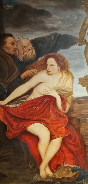 Das Gemälde „Susanne im Bade“ (1621/22) von Anthonis van Dyck zeigt den dramatischen Moment der biblischen Erzählung, in dem die beinahe entkleidete Susanna von zwei alten Männern bedrängt wird – ihre ausweglose Situation unterstreicht sie mit eindringlichen Gesten. | Foto: Doris Hafner