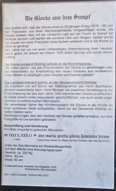 Die Glocke aus dem Sumpf 1482 - nachdem sie 1925 einen Sprung bekam und dienstufähig geworden war, ist sie verschwunden.-keiner weis wo so verblieben ist.