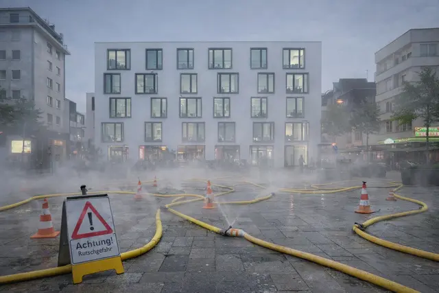 (Rodenkirchen) Werden bald Mobile Wasserschläuche im Sommer den Maternusplatz "verschandeln"? Wenn es nach dem Willen von KSG und FDP geht, sollen stattdessen baulich schöne Fontänen das Klima verbessern. | Foto: Frei von Rechten Dritter