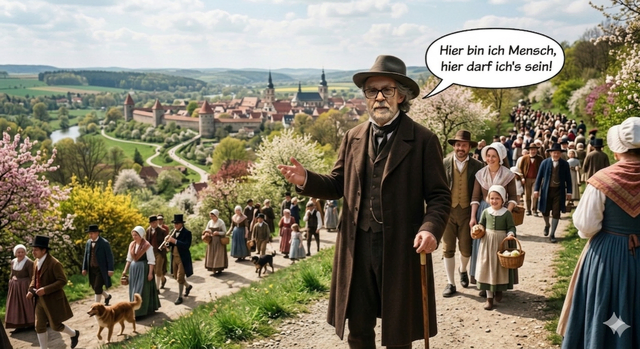 Dank der KI (Gemini) konnte ich für euch kurz in die Rolle des Faust schlüpfen, um euch vom Osterspaziergang annno 1808 zu berichten.