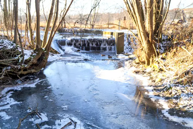 das Mühlenwehr bei Westdorf im Winter