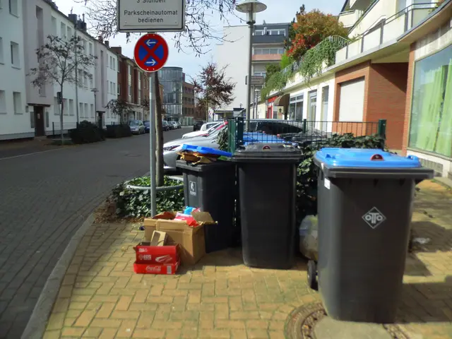 Sachstand Karfreitag 03.04.2026. Goldstraße, Innenstadt Wesel. In unmittelbarer Nähe der Stadtwacht (Abfuhrbezirk 10) Mülltonnen für Papier und Pappe mit zusätzlich beigestellten Pappkartons.
Offizieller Abfuhrtermin laut Abfall- und Wertstoffkalender: 09.04.2026 | Foto: Siegmund Walter, 03.04.2026, 13:35 Uhr