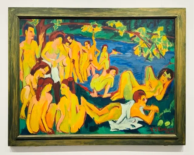 "Badende Moritzburg"  Malerei von Ernst Ludwig Kirchner (1880-1938) Öl auf Leinwand ca. 150 x 200 cm
Nr. T03067 | Foto: Dr. Friedrich Stavenhagen KKRR (gemeinfrei)