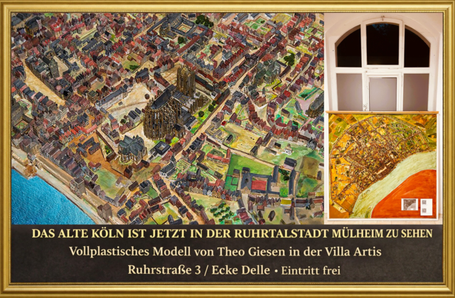 Einzigartig ist das 2 x 2 Meter messende vollplastische Modell der Stadt Köln um 1571, das der Künstler Theo Giesen in über 30 Jahren geschaffen hat, als es noch kein Google-Earth,Google Maps und 3D‑Druck gab. Auf Basis eines Kupferstiches / Schrägansicht von Arnold Mercator rekonstruierte Giesen mit zahlreichen Mitgliedern des Kölner Geschichtsvereins die dahinterliegenden Liegenschaften anhand historischer Dokumente. Aufgrund seiner Form wird das Modell auch liebevoll "Croissant de Cologne" genannt. | Foto: Andreas Ingramm / Bernd Pirschtat