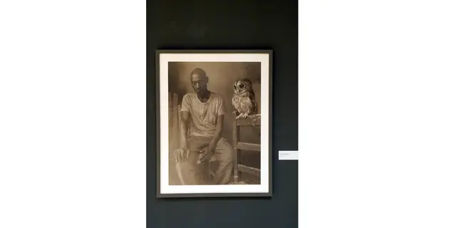 Titel: Silva mit Waldeule von Fotograf Nick Brandt

Von Fotografie Ausstellung  The Day May Break von Fotografen Nick Brandt. In der städtischen Galerie Iserlohn. In MyHeimat.