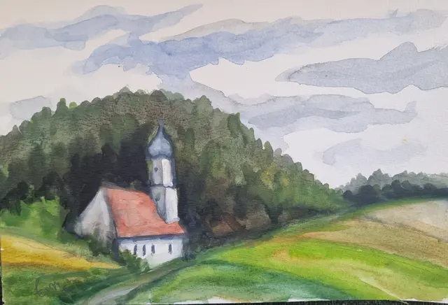 Kapelle, ohne Orts- und Zeitangabe. Erich Nüchter, Aquarell.