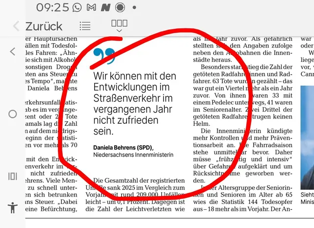 85 % mehr Tote auf den Autobahnen in Niedersachsen: Ministerin "nicht zufrieden". | Foto: Hannoversche Allgemeine Zeitung HAZ am 15. April 2026