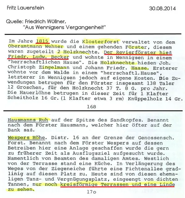 Bericht von Wüllner zur Klosterforst Wennigsen | Foto: Winfried Gehrke