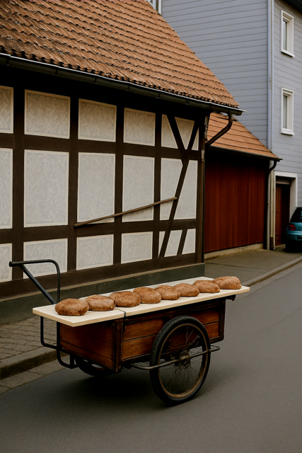 Das fertige Brot zum Abtransport bereit 
