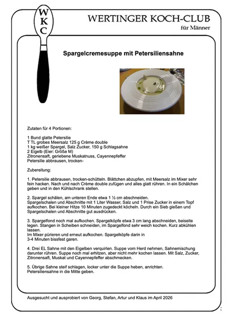 Rezeptblatt: Spargelcremesuppe. | Foto: Klaus Hill