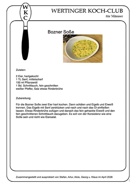 Rezeptblatt: Bozener Soße, ein Klassiker bei Spargelgerichten.