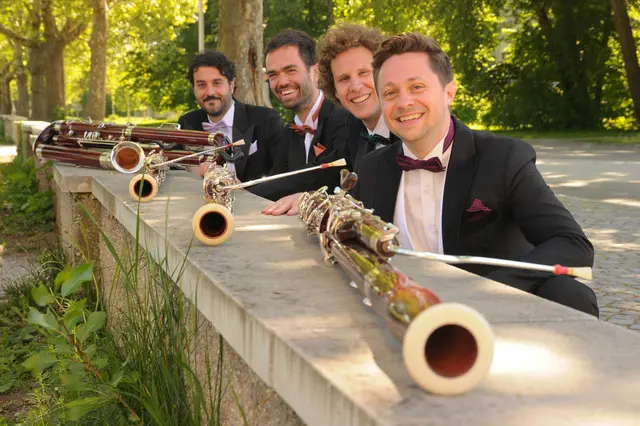 Die sprechenden Fagotte, das sind (v. hinten n. vorn): Leonhard Kohler, Raphael Sirch, Johannes Stefaniak und Marco Scidá. | Foto: Leonardo Consoli