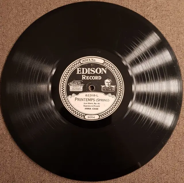 Das ist die 7 mm dicke Schallplatte die einen Holzkern hat und mit Schellack überzogen ist. Die Rückseite der Schallpalltenrarität, ist noch in einem nagelneuen Zustand. Hersteller der Platte war Edison Records. Ein Geschenk von Herrn Walchhofer, Initiator des Radiomuseums Grödig in Österreich | Foto: Otto Killensberger