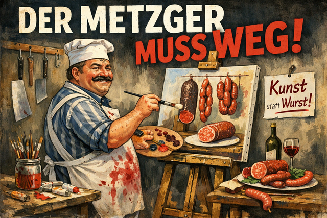 "Der Metzger muss weg"  Das kann passieren, wenn ein Metzger das Messer gehen einen Pinsel tauscht - da bricht schon mal in der Kunstwelt eine Welt zusammen!