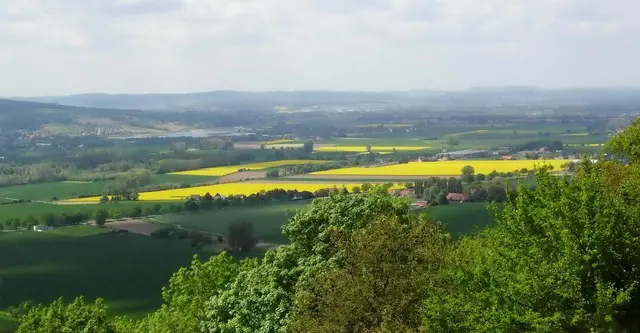 Und auch von hier oben haben wir einen herrlichen Blick auf das Tal der Weser mit ihren knallgelben Rapsfeldern.  | Foto: Kurt Wolter