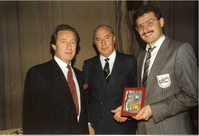 Erstes Internationales Bocciaturnier im Juli 1986 in Anhausen.
Auch der CBI Präsident Giovanni A. Baggio (ganz links) war zu Gast. | Foto: Josef Dick