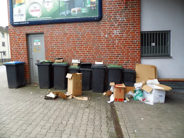 Foto 1 (2) Mülltonnen mit blauen und grünen Deckel sowie umherstehender loser Müll in der Innenstadt Wesel, Esplanade. (Abfuhrbezirk 7)
Sachstand: So., 17.05.2026, 16:27 Uhr
 | Foto: Siegmund Walter, 17.05.2026, 16:27 Uhr