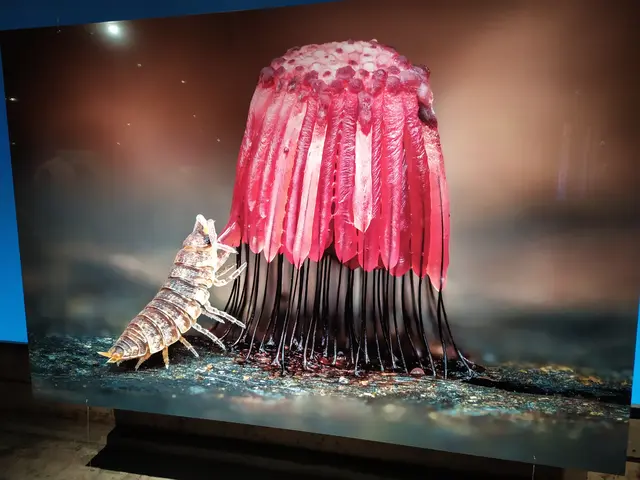 Eine Assel und Fruchtkörper eines Schleimpilzes
Besonders beeindruckende Aufnahme, da die lebendigen Originale nur Millimetergroß sind. | Foto: Abbildung eines Bildes aus der Ausstellung