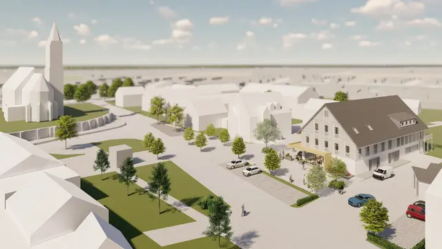 In der Dorfmitte soll ein giebelständiges Haus errichtet werden, das Räume für mindestens drei Ortsvereine bereithält – für den Musikverein Westendorf und Umgebung e.V., für die Tell-Schützen Westendorf und die Heimatbühne Westendorf sowie für alle Bürgerinnen und Bürger. | Foto: Architekt Anton Haberl