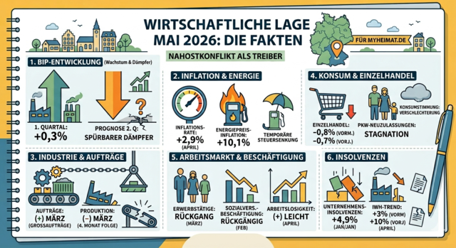 Daten: https://www.bundeswirtschaftsministerium.de/Redaktion/DE/Pressemitteilungen/Wirtschaftliche-Lage/2026/20260515-die-wirtschaftliche-lage-in-deutschland-im-mai-2026.html | Foto: Grafik by KI