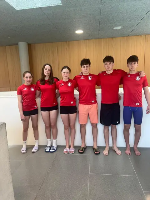 Unser Team auf den Süddeutschen Meisterschaften: Theresa Walkmann, Florentine Eicher, Elisa Odau, Felix Odau, Nico Brunner und Felix Wild.