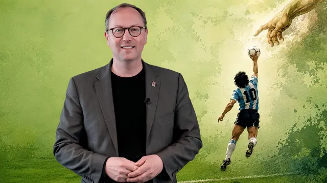 Hier ist Duisburgs Superintendent Dr. Christoph Urban bei seinem Videostatement zum „Hand Gottes-Tor“ von Maradona vor 40 Jahren zu sehen.
Foto/Screenshot: Rolf Schotsch