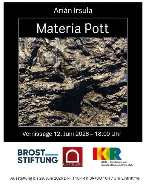 Plakat "Materia Pott" zur Kunstausstellung des Kubaners Arián Irsula in der Ruhrtalstadt Mülheim in Nordrhein-Westfalen
