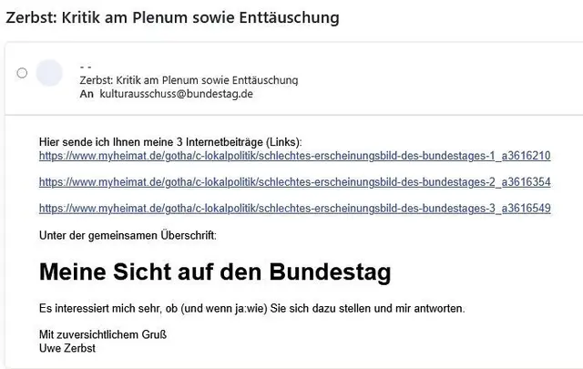 (An den Kulturausschuss des Bundestages)