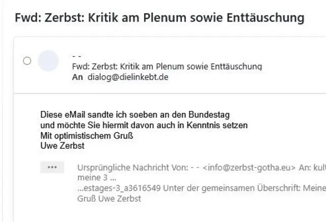 (Weiterleitung meiner eMail an den Bundestag          .
an die Fraktion "Die Linke")