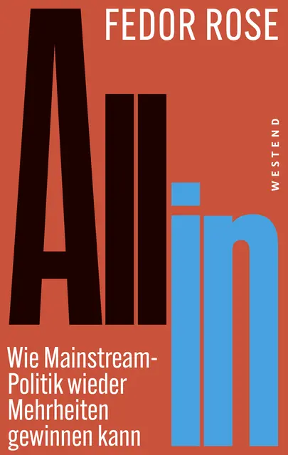 Roter Untergrund Schrift in Schwarz Blau und Untertitel in Weiss