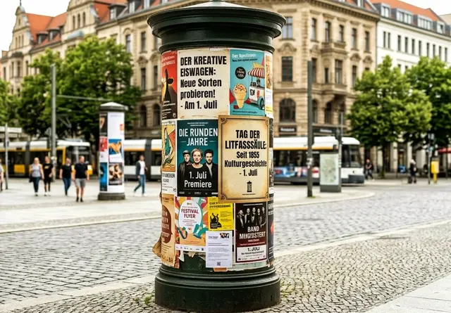 Foto: „Illustration: Zum Tag der Litfaßsäule (mit Hilfe von KI erstellt)“.