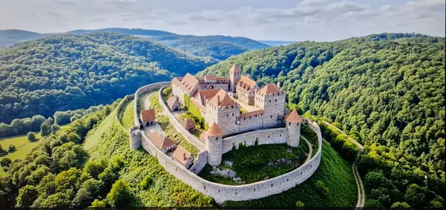 Bild fiktiv KI-generiert. Burg Hatzfeld in seiner Blütezeit 1400
