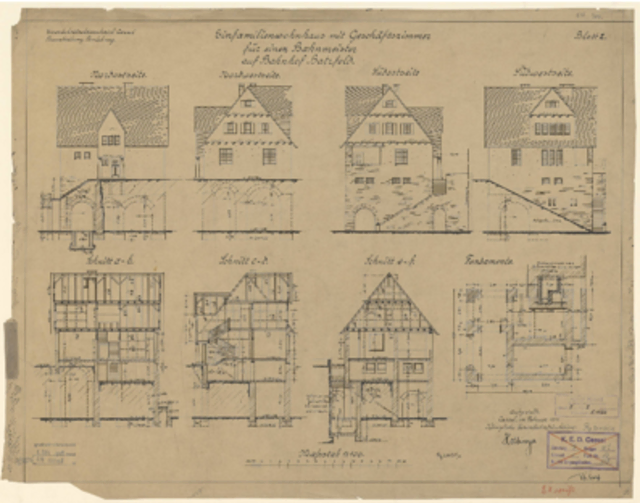 Einfamilienwohnhaus mit Geschäftszimmer für einen Bahnmeister auf Bahnhof Hatzfeld 1911
