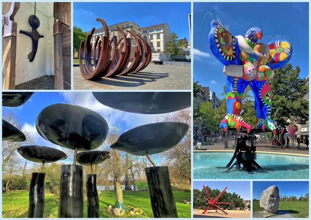 KUNST GENUG
Joseph Beuys: Auferstehungssymbol (Meerbusch-Büderich); Bernar Venet: 5 Arc x 5 (Duisburg, König-Heinrich-Platz); Irmin Kamp: Pilze (Seewerk, Moers); Niki de Saint Phalle: Lifesaver (Duisburg, Königstraße); Mark di Suvero: Star (Skulpturenpark Viersen); Anatol: Kopf Joseph Beuys (Rheindeich Meerbusch) | Foto: copyright Margot Klütsch