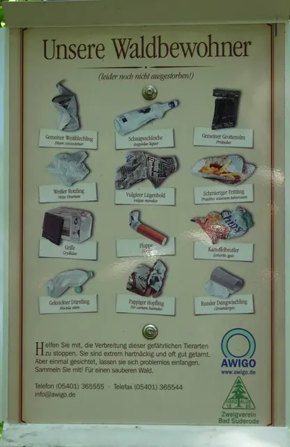 mit solchen Infotafeln weist  der Harzklub Zweigverein Suderode auf ein umweltbewussten Handeln im Wald hin