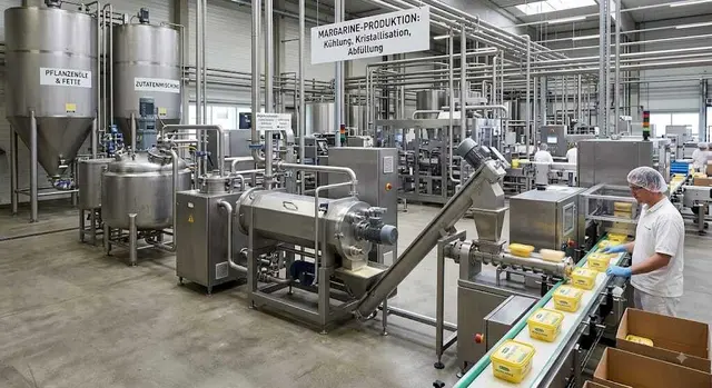 Margarine ist ein hochindustrielles  Produkt. Gemini (KI) hat mich in die Produktion schauen lassen.