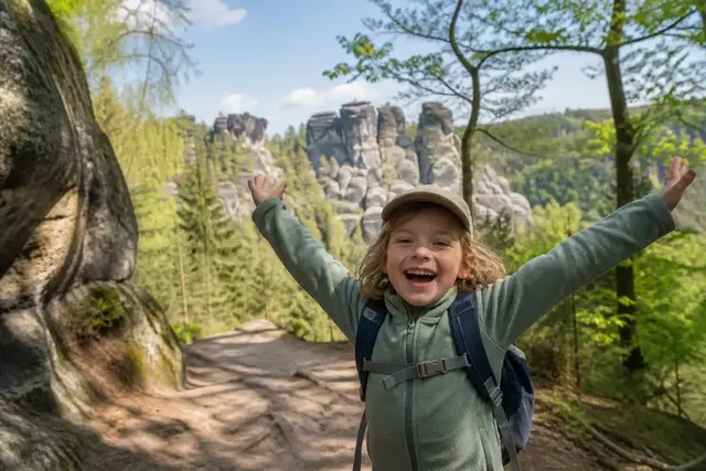 Kind freut sich über den Ausflug in die Sächsische Schweiz | Foto: KI-generiert mit OpenAI GPT-Image-2