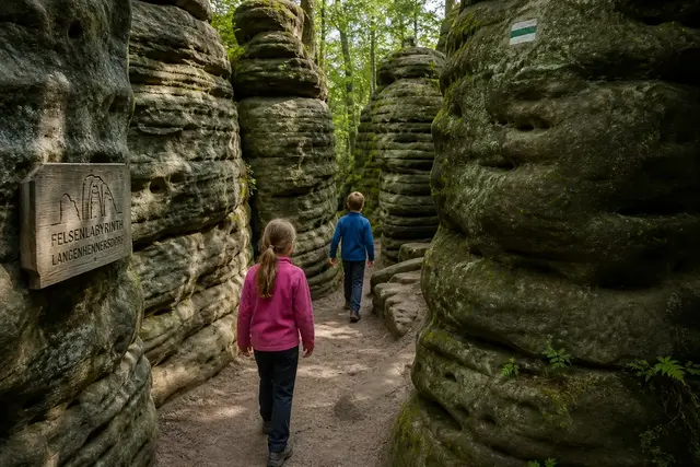 Kinder wandern durch das Felsenlabyrinth in der Sächsischen Schweiz | Foto: KI-generiert mit OpenAI GPT-Image-2
