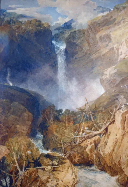 Der Reichenbachfall, bei dem in Buch und Film, Sherlock Holmes den Tod findet, gemalt von William Turner (aus Wikipedia Commons)
