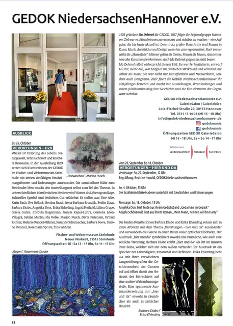 Artikel in der Ausgabe Stadtkind / Hannover. Mit Hinweis zur Ausstellung in Steinhude. 