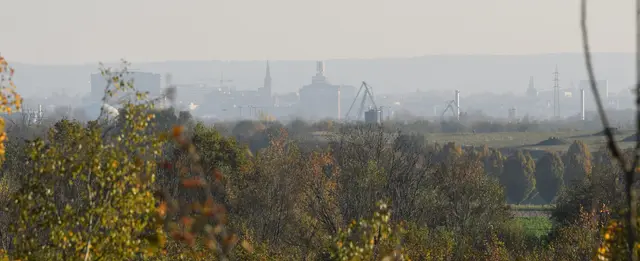 die Kräne des Dortmunder Hafens sieht man von der Halde Achenbach