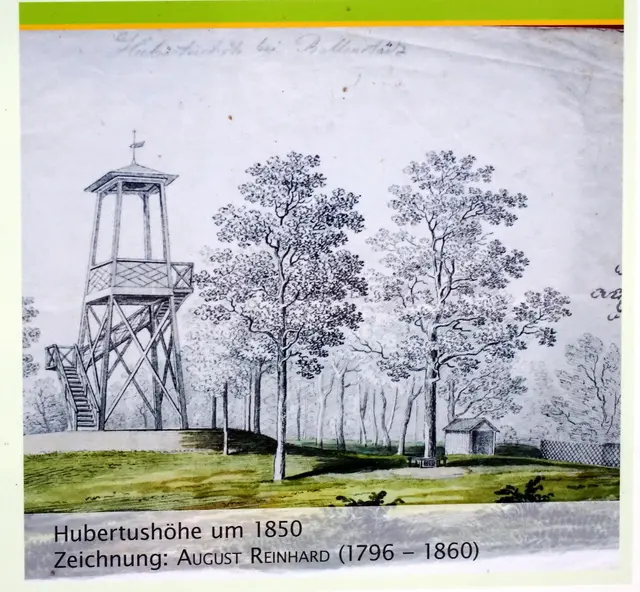 neben dem 1830 erbauten Aussichtsturm gab es an der Hubertushöhe auch einen Ausschank. Über 100 Jahre hatte der Aussichtsturm an der Hubertushöhe Bestand. 