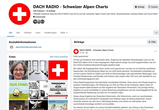 Nach der roten Karte für N2E in Österreich, gibt es jetzt auch die rote Karte in der Schweiz. Das Chartresultat wird der Band aberkannt, sie wird für die künftige Teilnahme an Charts gesperrt.  | Foto: Screenshot DACH Radio